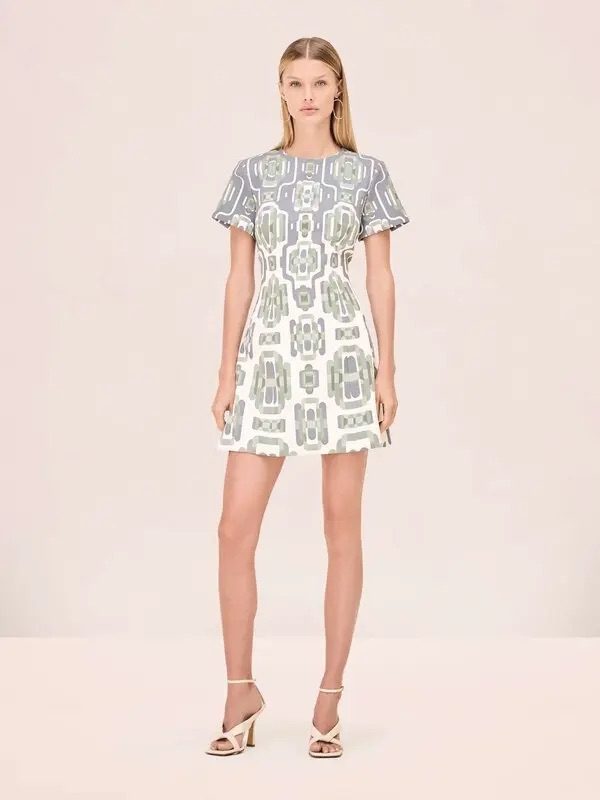 Alexis Silva Dress In Blue/Sage Print Nwt